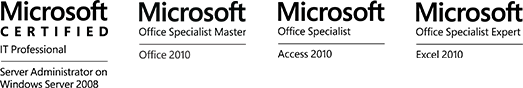 Certificates - Microsoft Certified IT Professional, Microsoft Office Specialist Master, Microsoft Office Specialist Expert